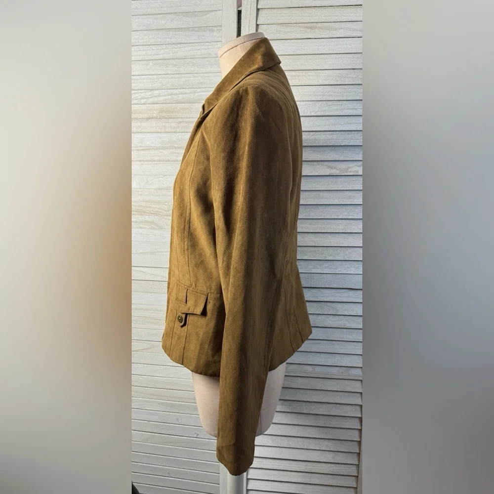 Tribal Faux Suede Tan Zip Jacket Western Boho Chic Lightweight Size 8